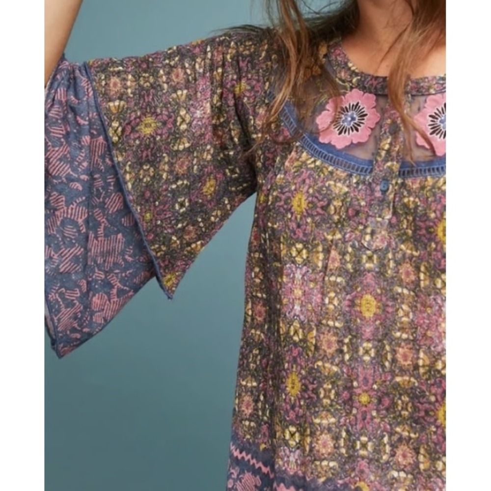 Anthropologie Postmark Ciutadella Floral Boho Peasant Blouse Size Small Festival